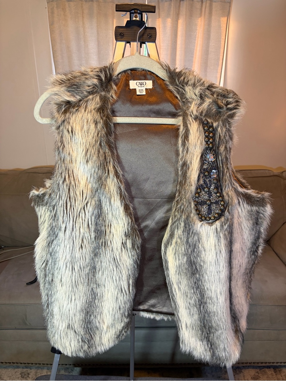 Cato Brown Faux Fur-Lined Jacket with Satin Interior